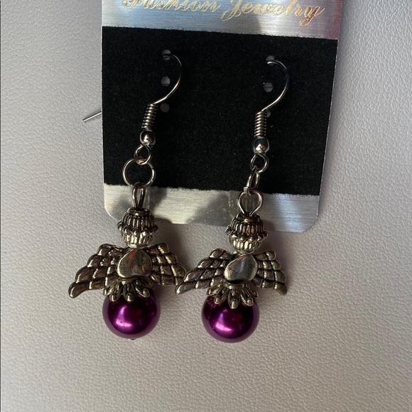 Silver and Purple Angel Earrings - Picture 2 of 3